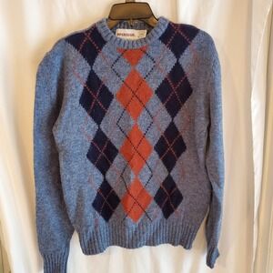 Vintage McGregor Argyle Sweater Mens Large Blue Orange Wool Blend Knit